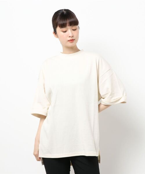 koe（コエ）の「ミニ裏毛モックネック半袖Tシャツ*（Tシャツ/カットソー・レディース・グレー/ホワイト/イエロー/ブラック/ミント・L/S/M）」の8枚目の写真