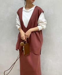 DouDou | SET UP カットソー深Vベスト(ベスト)