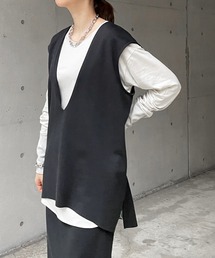 DouDou | SET UP カットソー深Vベスト(ベスト)