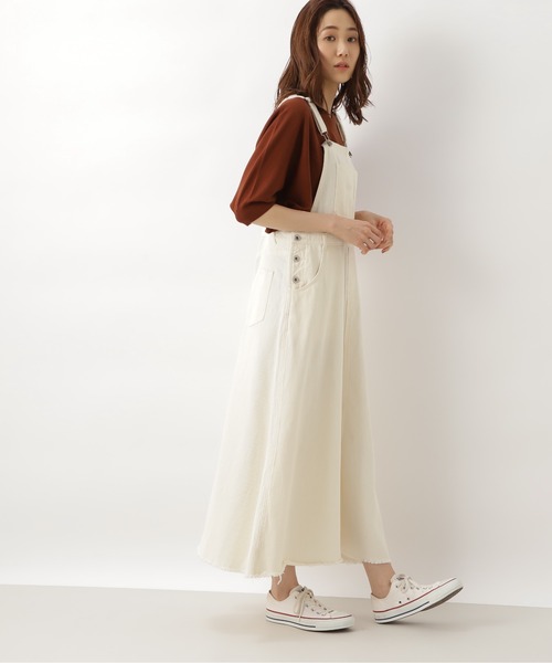 NATURAL BEAUTY BASIC（ナチュラルビューティーベーシック）の「デニムジャンスカ（ワンピース・レディース・ネイビー/オフホワイト・SMALL/MEDIUM）」の3枚目の写真