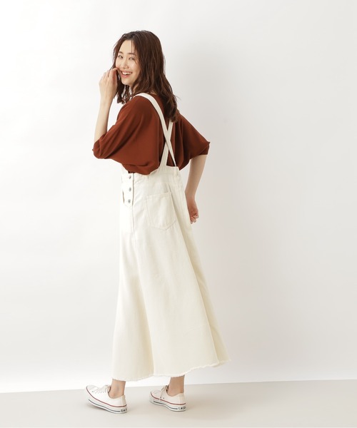 NATURAL BEAUTY BASIC（ナチュラルビューティーベーシック）の「デニムジャンスカ（ワンピース・レディース・ネイビー/オフホワイト・SMALL/MEDIUM）」の5枚目の写真