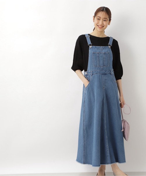 NATURAL BEAUTY BASIC（ナチュラルビューティーベーシック）の「デニムジャンスカ（ワンピース・レディース・ネイビー/オフホワイト・SMALL/MEDIUM）」の8枚目の写真