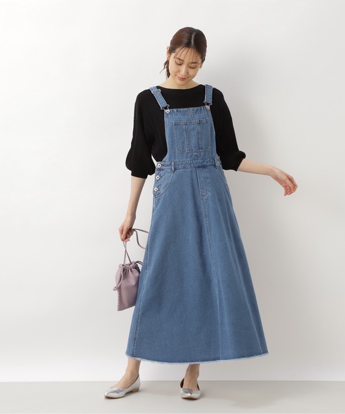 NATURAL BEAUTY BASIC（ナチュラルビューティーベーシック）の「デニムジャンスカ（ワンピース・レディース・ネイビー/オフホワイト・SMALL/MEDIUM）」の10枚目の写真