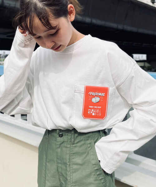 FREDY MAC（フレディーマック）の「【FREDYMAC ”SUNDAY TOOLS WEAR”】コントラストステッチ ロングスリーブTシャツ（Tシャツ/カットソー・メンズ・ブラック/オフホワイト/サックスブルー/オレンジ/アイボリー・MEDIUM）」の2枚目の写真