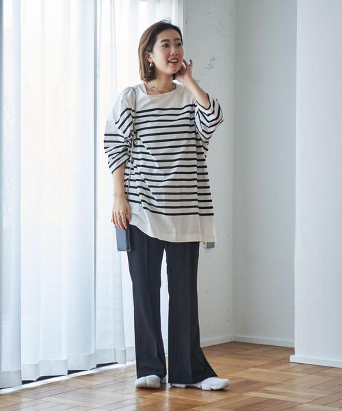 coen（コーエン）の「パネルボーダー6分袖チュニックTシャツ（Tシャツ/カットソー・レディース・ケリー/コバルトブルー/ブラック・FREE）」の5枚目の写真