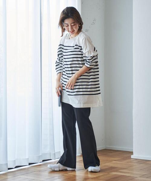 coen（コーエン）の「パネルボーダー6分袖チュニックTシャツ（Tシャツ/カットソー・レディース・ケリー/コバルトブルー/ブラック・FREE）」の6枚目の写真