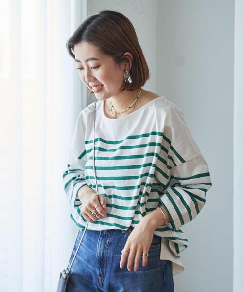 coen（コーエン）の「パネルボーダー6分袖チュニックTシャツ（Tシャツ/カットソー・レディース・ケリー/コバルトブルー/ブラック・FREE）」の8枚目の写真