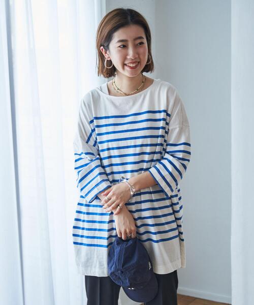 coen（コーエン）の「パネルボーダー6分袖チュニックTシャツ（Tシャツ/カットソー・レディース・ケリー/コバルトブルー/ブラック・FREE）」の13枚目の写真