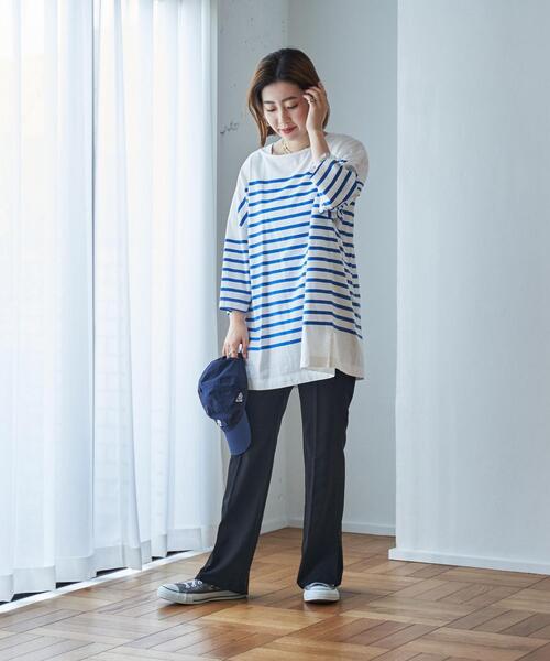 coen（コーエン）の「パネルボーダー6分袖チュニックTシャツ（Tシャツ/カットソー・レディース・ケリー/コバルトブルー/ブラック・FREE）」の14枚目の写真