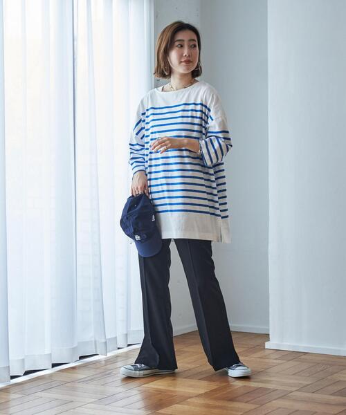 coen（コーエン）の「パネルボーダー6分袖チュニックTシャツ（Tシャツ/カットソー・レディース・ケリー/コバルトブルー/ブラック・FREE）」の15枚目の写真