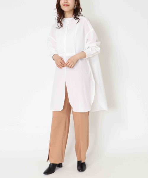 Jines（ジネス）の「バンドカラーラウンドスリットロングシャツ（シャツ/ブラウス・レディース・ブルー/オフホワイト/ベージュ・38）」の17枚目の写真