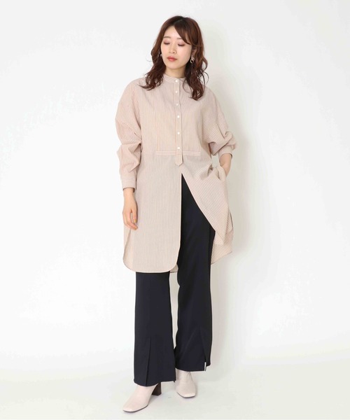 Jines（ジネス）の「バンドカラーラウンドスリットロングシャツ（シャツ/ブラウス・レディース・ブルー/オフホワイト/ベージュ・38）」の18枚目の写真