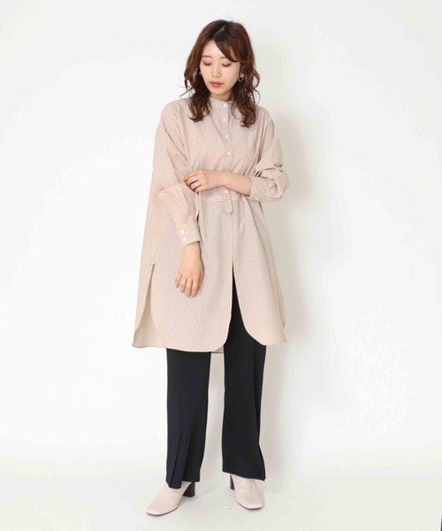 Jines（ジネス）の「バンドカラーラウンドスリットロングシャツ（シャツ/ブラウス・レディース・ブルー/オフホワイト/ベージュ・38）」の5枚目の写真