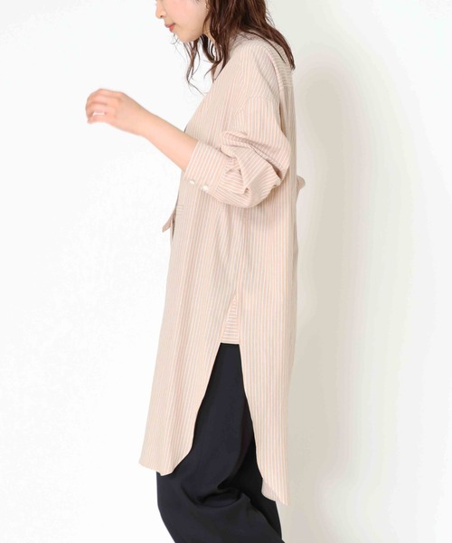 Jines（ジネス）の「バンドカラーラウンドスリットロングシャツ（シャツ/ブラウス・レディース・ブルー/オフホワイト/ベージュ・38）」の21枚目の写真