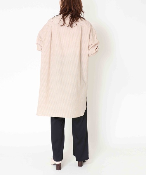 Jines（ジネス）の「バンドカラーラウンドスリットロングシャツ（シャツ/ブラウス・レディース・ブルー/オフホワイト/ベージュ・38）」の13枚目の写真