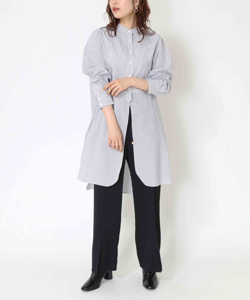 Jines（ジネス）の「バンドカラーラウンドスリットロングシャツ（シャツ/ブラウス・レディース・ブルー/オフホワイト/ベージュ・38）」の14枚目の写真