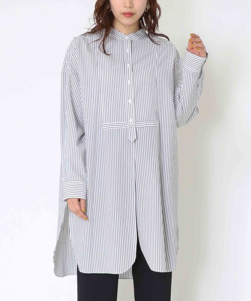 Jines（ジネス）の「バンドカラーラウンドスリットロングシャツ（シャツ/ブラウス・レディース・ブルー/オフホワイト/ベージュ・38）」の22枚目の写真