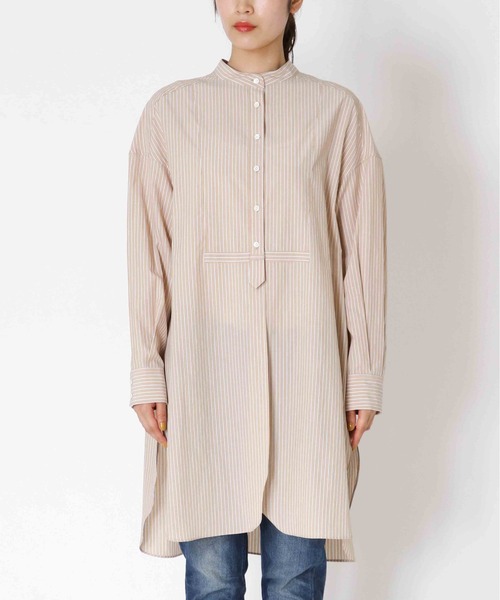 Jines（ジネス）の「バンドカラーラウンドスリットロングシャツ（シャツ/ブラウス・レディース・ブルー/オフホワイト/ベージュ・38）」の10枚目の写真