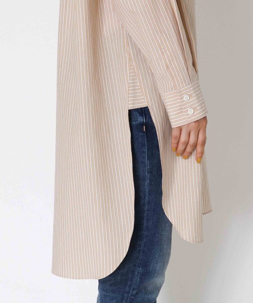 Jines（ジネス）の「バンドカラーラウンドスリットロングシャツ（シャツ/ブラウス・レディース・ブルー/オフホワイト/ベージュ・38）」の15枚目の写真