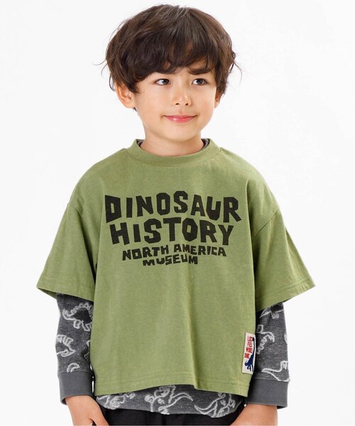 F.O.KIDS(エフオーキッズ)の「恐竜2P Tシャツ(Tシャツ/カットソー・キッズ・カーキ/チャコール/ベージュ・90/140/95/80/110/100/130/120)」の1枚目の写真
