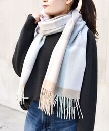 〈手洗い可能〉ウォッシャブルチェックウールカシミヤストール◇