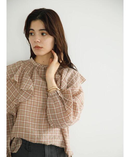 koe（コエ）の「チェック柄ボリュームスリーブフリルブラウス*（シャツ/ブラウス・レディース・ベージュ系その他4/イエロー系その他/ブルー系その他3・FREE）」の11枚目の写真