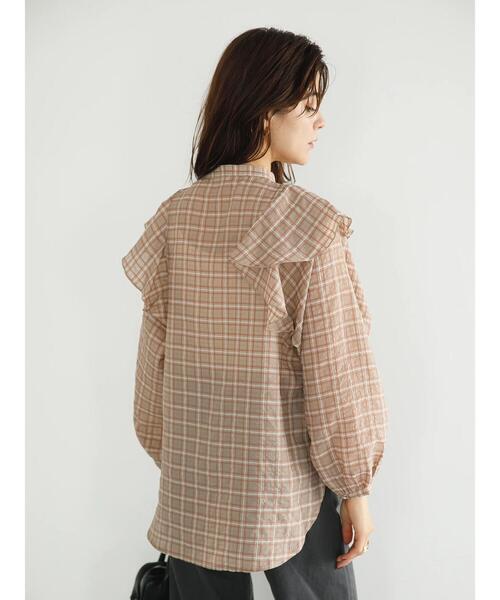 koe（コエ）の「チェック柄ボリュームスリーブフリルブラウス*（シャツ/ブラウス・レディース・ベージュ系その他4/イエロー系その他/ブルー系その他3・FREE）」の12枚目の写真