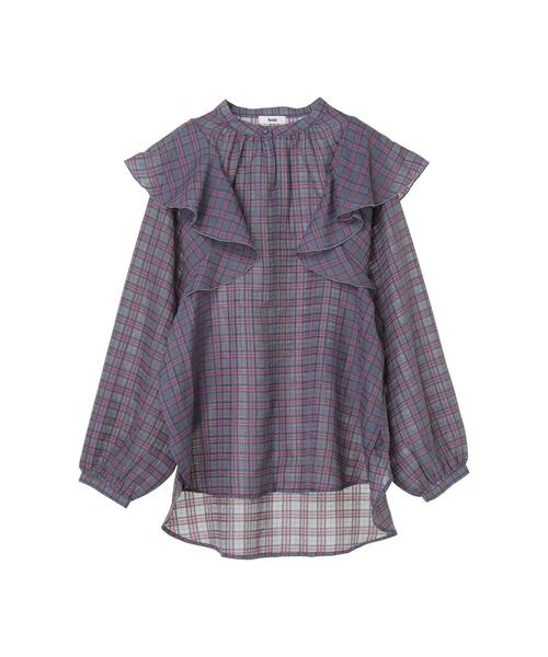 koe（コエ）の「チェック柄ボリュームスリーブフリルブラウス*（シャツ/ブラウス・レディース・ベージュ系その他4/イエロー系その他/ブルー系その他3・FREE）」の15枚目の写真