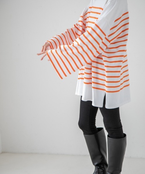 yuw(ユウ)の「BORDER PULLOVER LS 217779(Tシャツ/カットソー・レディース・ブラック系その他/ブルー/オレンジ・FREE)」の4枚目の写真