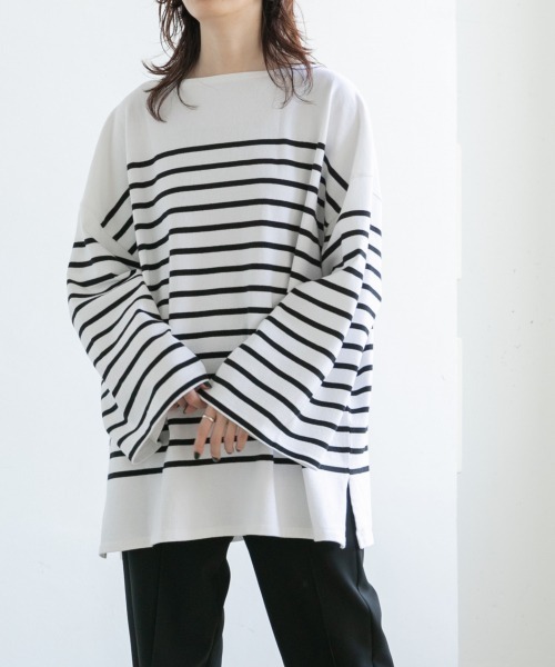 yuw(ユウ)の「BORDER PULLOVER LS 217779(Tシャツ/カットソー・レディース・ブラック系その他/ブルー/オレンジ・FREE)」の6枚目の写真