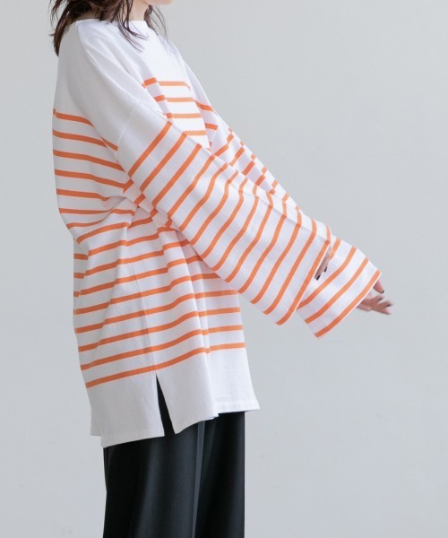 yuw(ユウ)の「BORDER PULLOVER LS 217779(Tシャツ/カットソー・レディース・ブラック系その他/ブルー/オレンジ・FREE)」の8枚目の写真