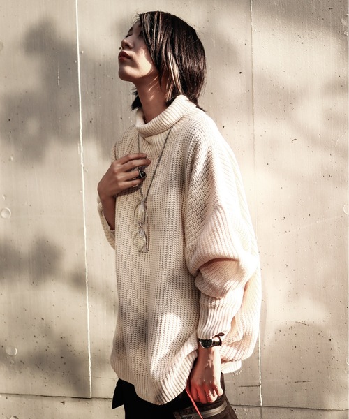 rovtski(ロフトスキー)の「AFYF 5GHI NECK SWEATER/ビッグシルエット ハイネック ニットセーター(ニット/セーター・メンズ・ブラック/ダークグリーン/ライトベージュ・FREE)」の3枚目の写真