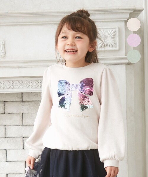 ANY(エニィ)の「スパンコール トレーナー(スウェット・キッズ・ライトグリーン系/ライラック系/ベージュ系・140/150)」の2枚目の写真