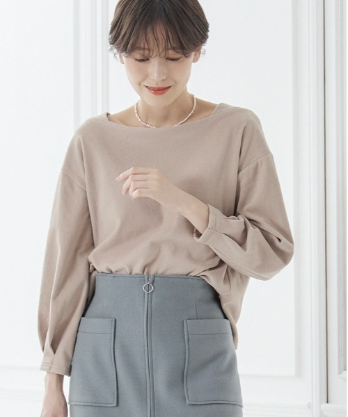 12Twelve Agenda(トゥエルブ アジェンダ)の「ボートネックマシュマロカットソープルオーバー(Tシャツ/カットソー・レディース・ベージュ/ピンク/チャコールグレー・M)」の2枚目の写真