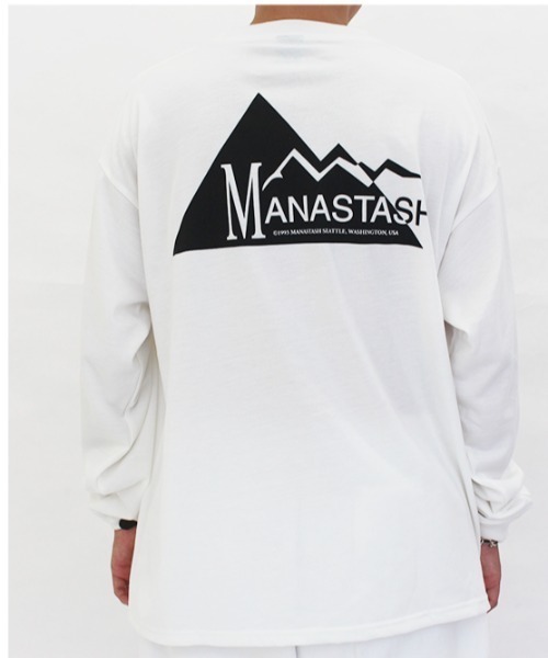 MANASTASH(マナスタッシュ)の「MANASTASH/マナスタッシュ DRY DEO L/S TEE GEOMETRIC LOGO 7123051(Tシャツ/カットソー・メンズ・ホワイト/ブラック/バイオレット/ブラック系その他・MEDIUM/LARGE/X-LARGE)」の1枚目の写真