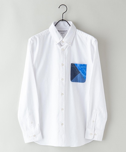 Blue Standard (ブルースタンダード)の「【BLUE STANDARD/ブルースタンダード】ラクケア 別布ポケット切替シャツ ブロードチェック ボタンダウン シャツ(シャツ/ブラウス・メンズ・ホワイト/グレー/オフホワイト/ブルー・MEDIUM/LARGE/X-LARGE)」の2枚目の写真