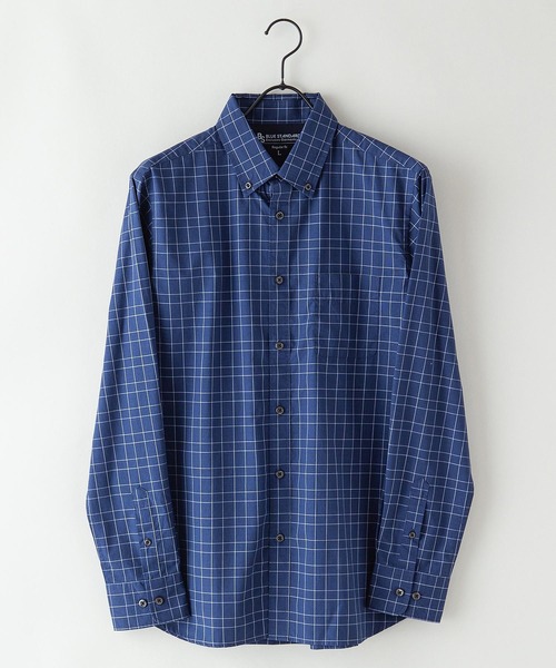 Blue Standard (ブルースタンダード)の「【BLUE STANDARD/ブルースタンダード】ラクケア 別布ポケット切替シャツ ブロードチェック ボタンダウン シャツ(シャツ/ブラウス・メンズ・ホワイト/グレー/オフホワイト/ブルー・MEDIUM/LARGE/X-LARGE)」の1枚目の写真