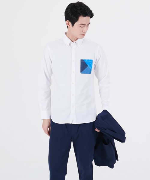 Blue Standard (ブルースタンダード)の「【BLUE STANDARD/ブルースタンダード】ラクケア 別布ポケット切替シャツ ブロードチェック ボタンダウン シャツ(シャツ/ブラウス・メンズ・ホワイト/グレー/オフホワイト/ブルー・MEDIUM/LARGE/X-LARGE)」の13枚目の写真