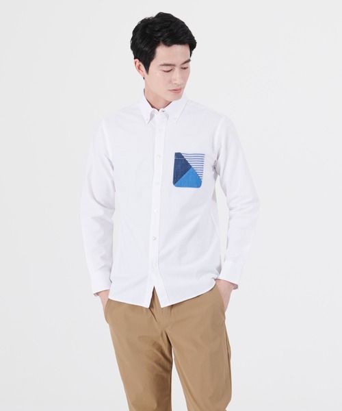 Blue Standard (ブルースタンダード)の「【BLUE STANDARD/ブルースタンダード】ラクケア 別布ポケット切替シャツ ブロードチェック ボタンダウン シャツ(シャツ/ブラウス・メンズ・ホワイト/グレー/オフホワイト/ブルー・MEDIUM/LARGE/X-LARGE)」の19枚目の写真