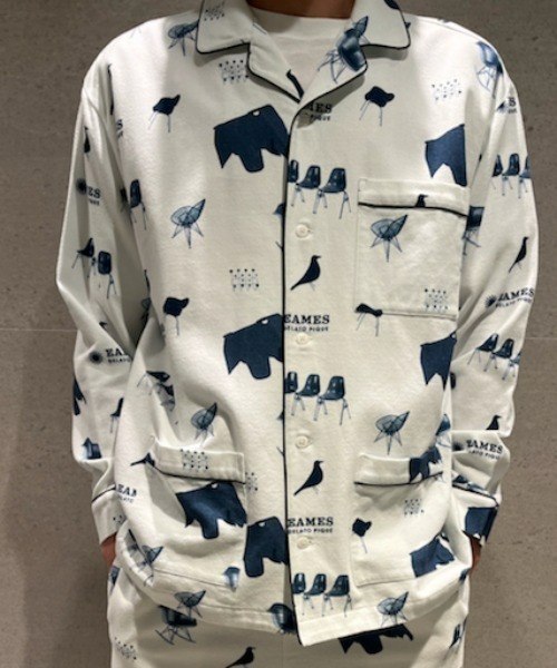 gelato pique（ジェラートピケ）の「【メンズ】【EAMES】チェアモチーフシャツ（ルームウェア/パジャマ・メンズ・ネイビー/オレンジ・MEDIUM/LARGE）」の5枚目の写真