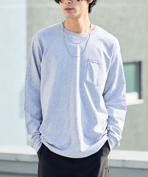 GILDAN(ギルダン)の「【ROOPTOKYO】GILDAN 6oz ポケット付きロングスリーブTee 袖リブ クルーネック/ロンT 2026年春夏(Tシャツ/カットソー・メンズ・ネイビー/オレンジ/ホワイト/グレー/ライム/ブラック・L/XL/M/XXL/S)」の3枚目の写真