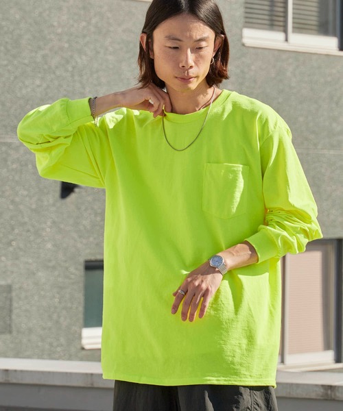 GILDAN(ギルダン)の「【ROOPTOKYO】GILDAN 6oz ポケット付きロングスリーブTee 袖リブ クルーネック/ロンT 2026年春夏(Tシャツ/カットソー・メンズ・ネイビー/オレンジ/ホワイト/グレー/ライム/ブラック・L/XL/M/XXL/S)」の4枚目の写真