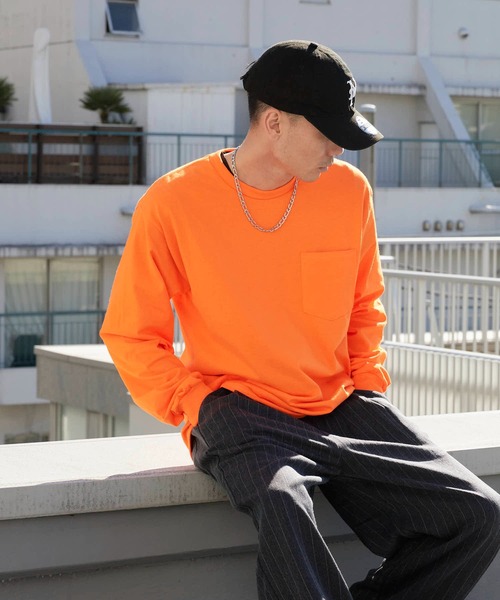 GILDAN(ギルダン)の「【ROOPTOKYO】GILDAN 6oz ポケット付きロングスリーブTee 袖リブ クルーネック/ロンT 2026年春夏(Tシャツ/カットソー・メンズ・ネイビー/オレンジ/ホワイト/グレー/ライム/ブラック・L/XL/M/XXL/S)」の6枚目の写真
