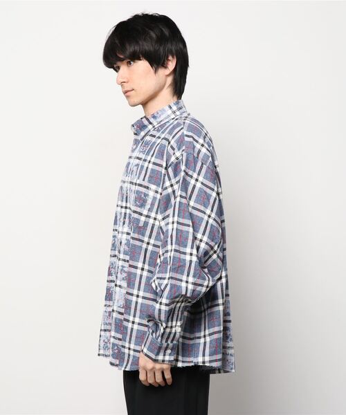 A4A（エーフォーエー）の「A4A/エーフォーエー/2COL check SH/ブリーチチェックシャツ（シャツ/ブラウス・メンズ・ネイビー/ブラウン・FREE）」の3枚目の写真