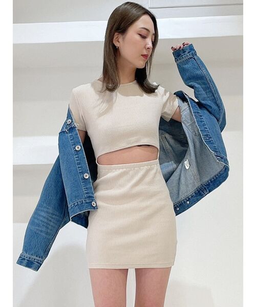 GYDA（ジェイダ）の「ウエストオープン2WAYハーフスリーブワンピース（ワンピース・レディース・ブラック/アイボリー/ミント・FREE）」の2枚目の写真