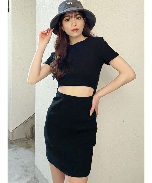 GYDA（ジェイダ）の「ウエストオープン2WAYハーフスリーブワンピース（ワンピース・レディース・ブラック/アイボリー/ミント・FREE）」の3枚目の写真