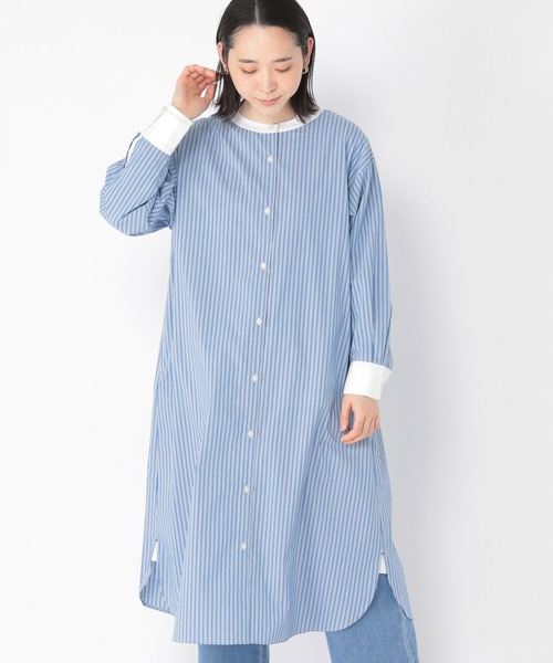 【速乾/接触冷感/マシーンウォッシャブル/お手入れ楽】バンドカラーシャツワンピース