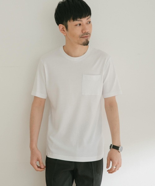 ITEMS URBANRESEARCH(アイテムズ アーバンリサーチ)の「ポンチ クルーネックポケットTシャツ(Tシャツ/カットソー・メンズ・オフホワイト/ブラック/ブラウン・LARGE/MEDIUM)」の7枚目の写真