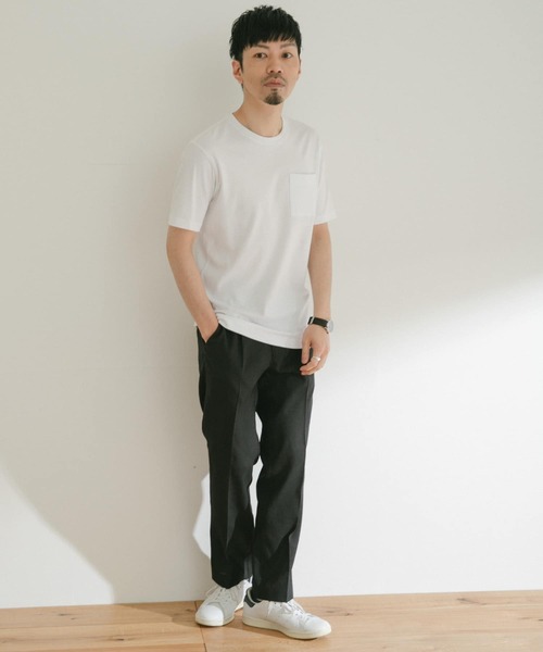 ITEMS URBANRESEARCH(アイテムズ アーバンリサーチ)の「ポンチ クルーネックポケットTシャツ(Tシャツ/カットソー・メンズ・オフホワイト/ブラック/ブラウン・LARGE/MEDIUM)」の6枚目の写真