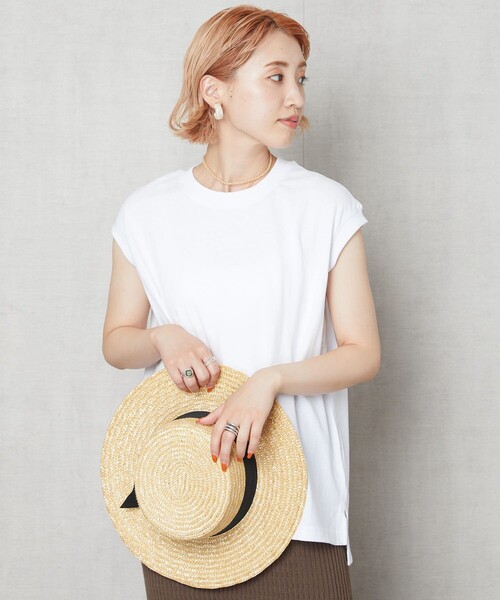 FREAK'S STORE(フリークスストア)の「【WEB限定】ノースリーブTシャツ(Tシャツ/カットソー・レディース・ブラック/オフホワイト/ナチュラル/マスタード/グレー/ベージュ/ブラウン/レッド/ブルー/ストライプ/ピンク・フリ-)」の2枚目の写真